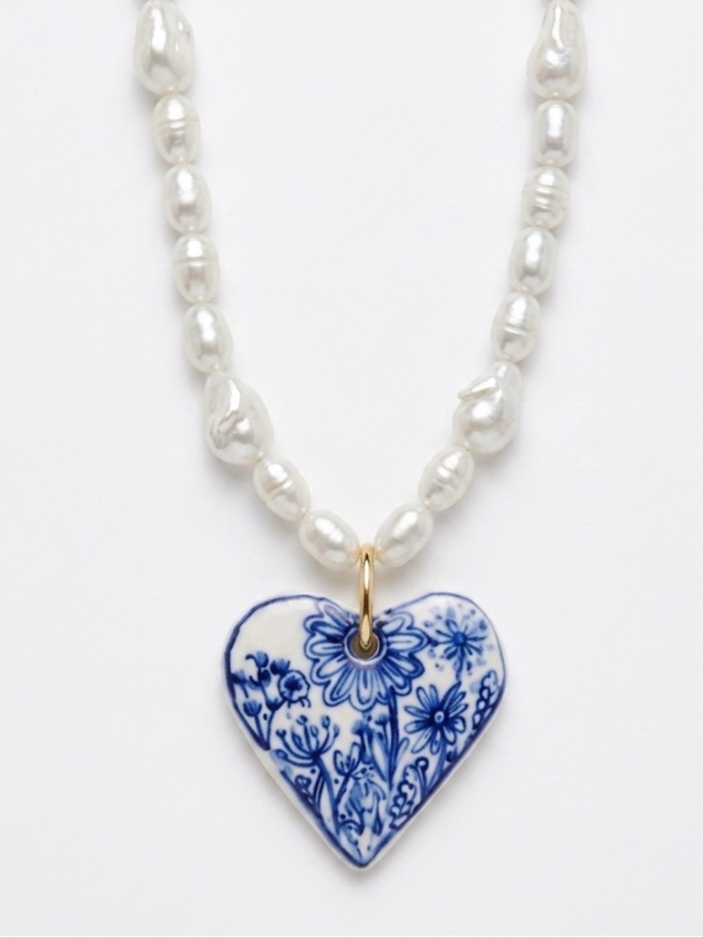 NWT ⚜️💙⚜️ Piper K Glass Pearl Necklace with Hand painted Heart Pendant